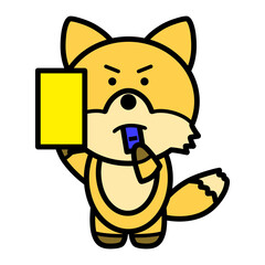 イエローカードを出すキツネ　全身　イラスト