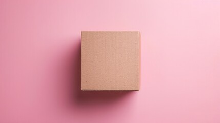 brown cardboard box on a pastel pink background generative ai