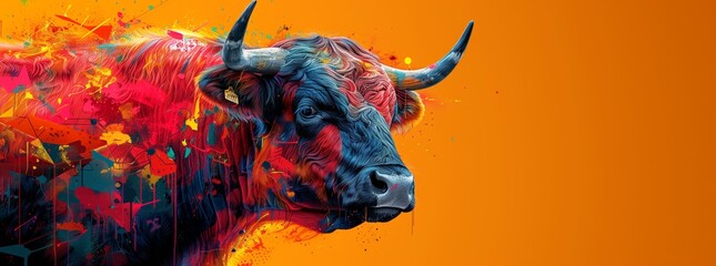 Vibrant Abstract Bull on Orange Background
