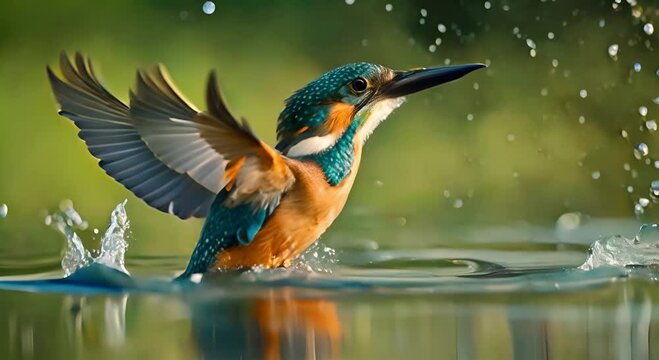 The female kingfisher failed to dive to catch the fish