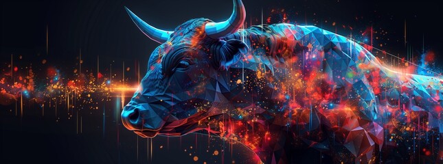 Vibrant Digital Art of a Bull with Abstract Light Effects