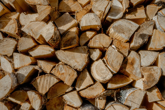 Texture Of Chopped Birch Firewood For A Heating Furnace