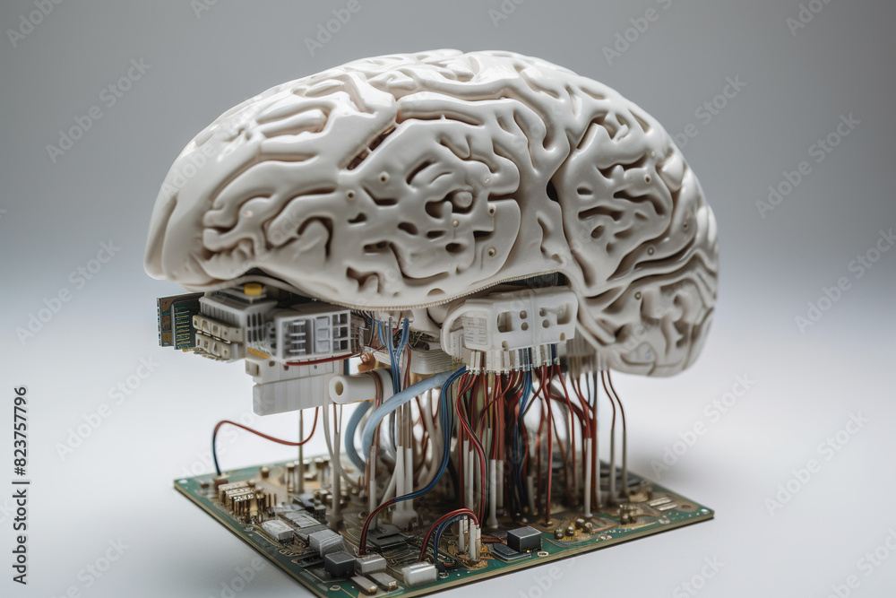 Poster Artificial intelligence science concept with technological AI brain on the circuit board.