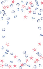 Blue Clam Background White Vector. Starfish Nautical Textile Card. Decoration Illustration. Orange Shellfish Sketch Graphic.