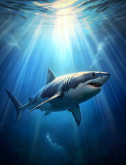 Fototapeta premium great white shark and sun rays