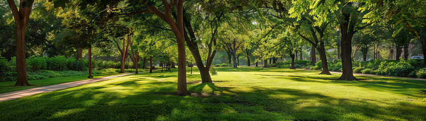 Naklejka premium Public Parks: Focus on public parks, green spaces, and botanical gardens, showcasing the city's commitment to urban greenery and nature preservation
