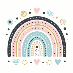 Obraz premium Whimsical Pastel Rainbow with Hearts and Stars