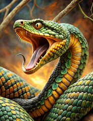 Obraz premium attacking snake atheris nitschei