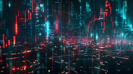 Obraz premium Futuristic Cityscape of Illuminated Skyscrapers and Neon Lit Infrastructure in a Thriving Technological Metropolis