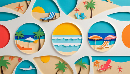 2d beach travel summer collage, illustration