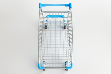 a shopping cart shown from the front view, on a white background, 3D modeling style

