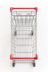 a shopping cart shown from the front view, on a white background, 3D modeling style
