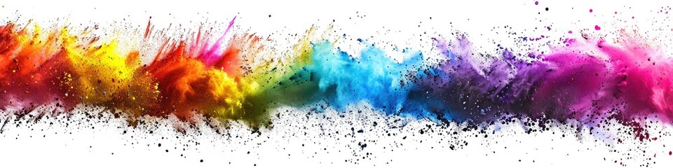 Background. Colorful Rainbow Holi Paint Explosion in Wide Panorama