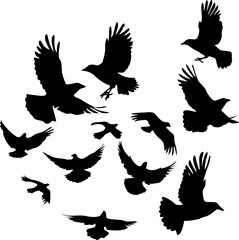 Flying Birds Silhouettes On White Background Vector Design. AI generated illustration.