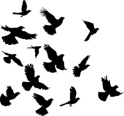 Flying Birds Silhouettes On White Background Vector Design. AI generated illustration.