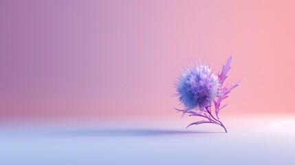 Delicate Purple Thistle Flower Floating and Drifting in Minimalist Digital Art Composition