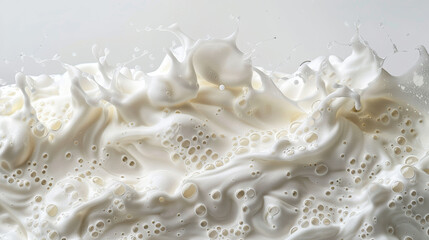 Close up of creamy soap foam texture on a white background, perfect for cleaning, hygiene, and skincare. The frothy bubbles create a luxurious lather, ideal for bath time and pampering