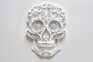 Vibrant paper quilling skull on a plain white background, featuring stylish art