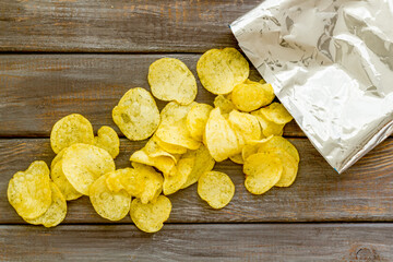 Bag of fast food snack - potato chips or crisp, top view