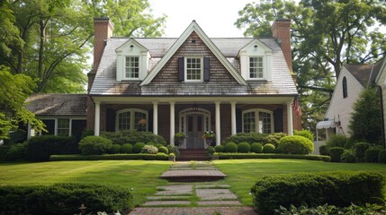 Suburban house with a traditional design, inspired by classic and timeless architecture. generative ai