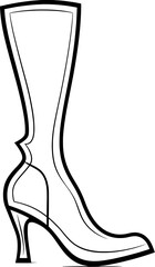 Vintage Knee High Boots in Sketch Hand-Drawn Style, Side View