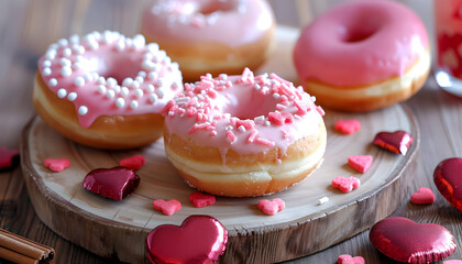 Love in every bite: Valentine's Day donuts bring sweet celebration. Perfect for sharing with loved ones or as a special treat.