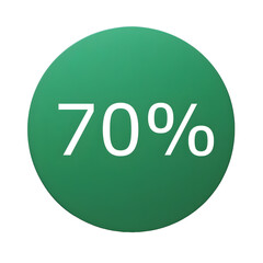A round green sticker with white text announcing a 70% discount. Perfect for sales and promotions