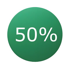 A round green sticker with white text announcing a 50% discount. Perfect for sales and promotions