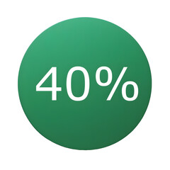 A round green sticker with white text announcing a 40% discount. Perfect for sales and promotions