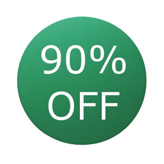 A round green sticker with white text announcing a 90% discount. Perfect for sales and promotions