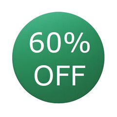 A round green sticker with white text announcing a 60% discount. Perfect for sales and promotions
