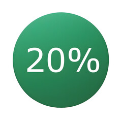 A round green sticker with white text announcing a 20% discount. Perfect for sales and promotions