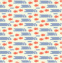 Obraz premium Retro abstract pattern with fishes. Sea summer pattern for print design. Seamless vector pattern. Vector background illustration.