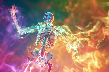Dynamic dancing skeleton celebrating vitality of life with joyous movements