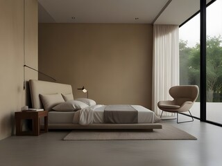 Minimalist interior design of modern bedroom with beig