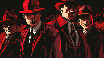 Cool looking gangster mafia group in retro comic style illustration.