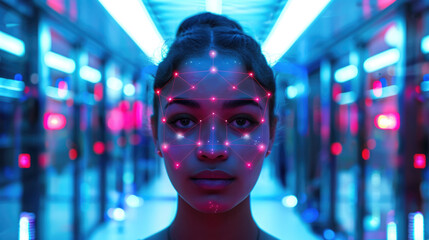 Concept of facial scanner. Modern technology background, Face ID, biometric verification