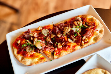 Breakfast Savory Flatbread Plated at Restaurant Table