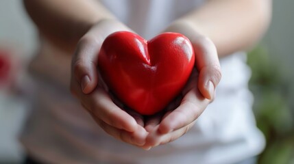 Obraz premium A red heart in the hands of a close-up