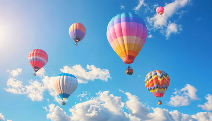 Fototapeta premium A group of colorful hot air balloons are flying in the sky by AI generated image