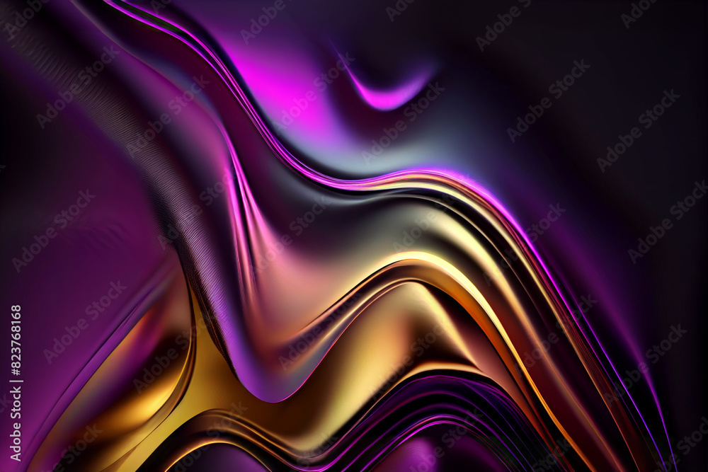 Poster realistic dark texture of holographic soft silk fabric. flowing soft cloth colorful textile folds. f