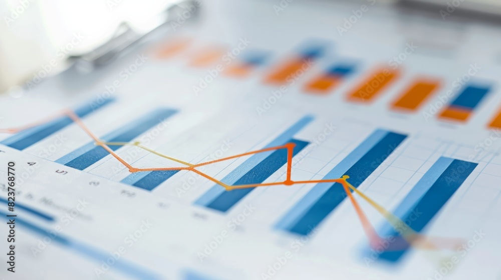 Aufkleber a close-up photo of a graph or chart with upward-trending lines, indicating growth and progress.