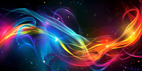 Obraz premium abstract colorful glowing flowing rainbow vapor smoke waves on a dark background for media promotions posts, event advertising, websites banners, music digital design