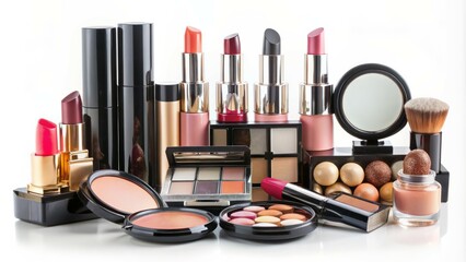 Set of makeup on a light background. the view from the top