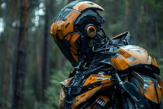 futuristic and sophisticated yellow war robot