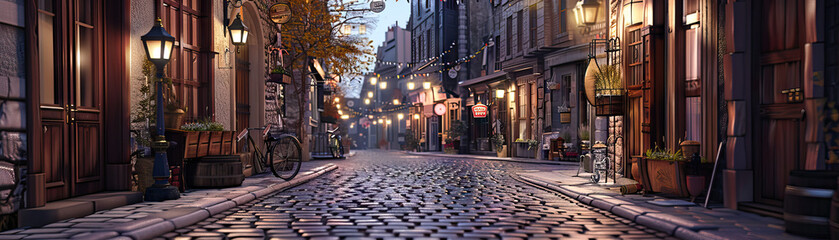 Historic Streets: Close-up of cobblestone streets, gas lamps, and historic buildings, highlighting the city's historic charm and heritage
