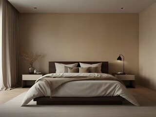 Minimalist interior design of modern bedroom with beig