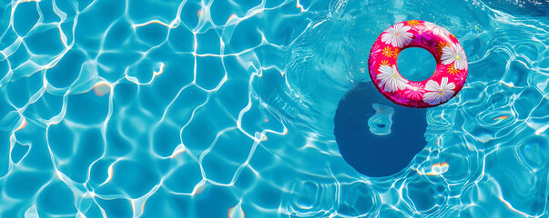 colorful floral swimming pool float in bright blue water