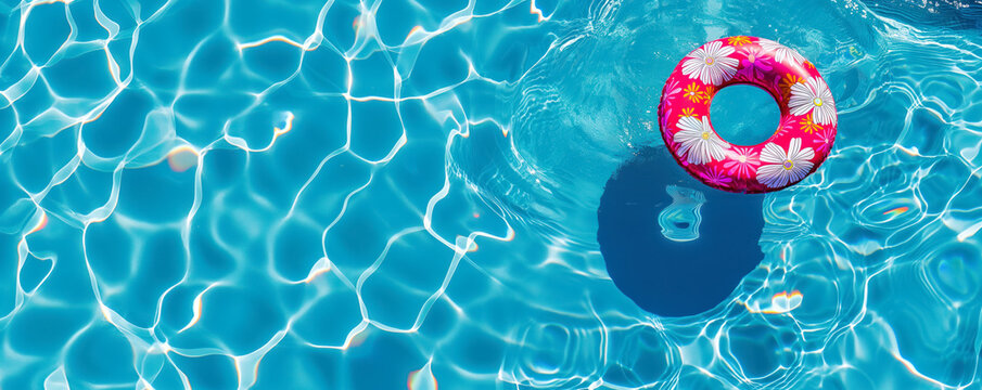 colorful floral swimming pool float in bright blue water