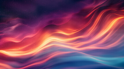 A beautiful abstract background with vibrant light flows, resembling an aurora in pink, orange, and blue hues. Perfect for artistic, fantasy, or sci-fi designs seeking energy and elegance.